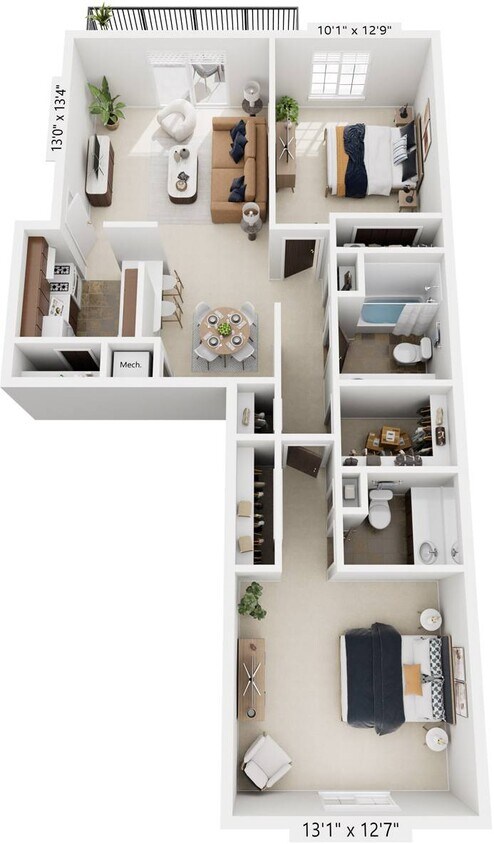 Floor Plan - Walk-thru Two Bedroom
