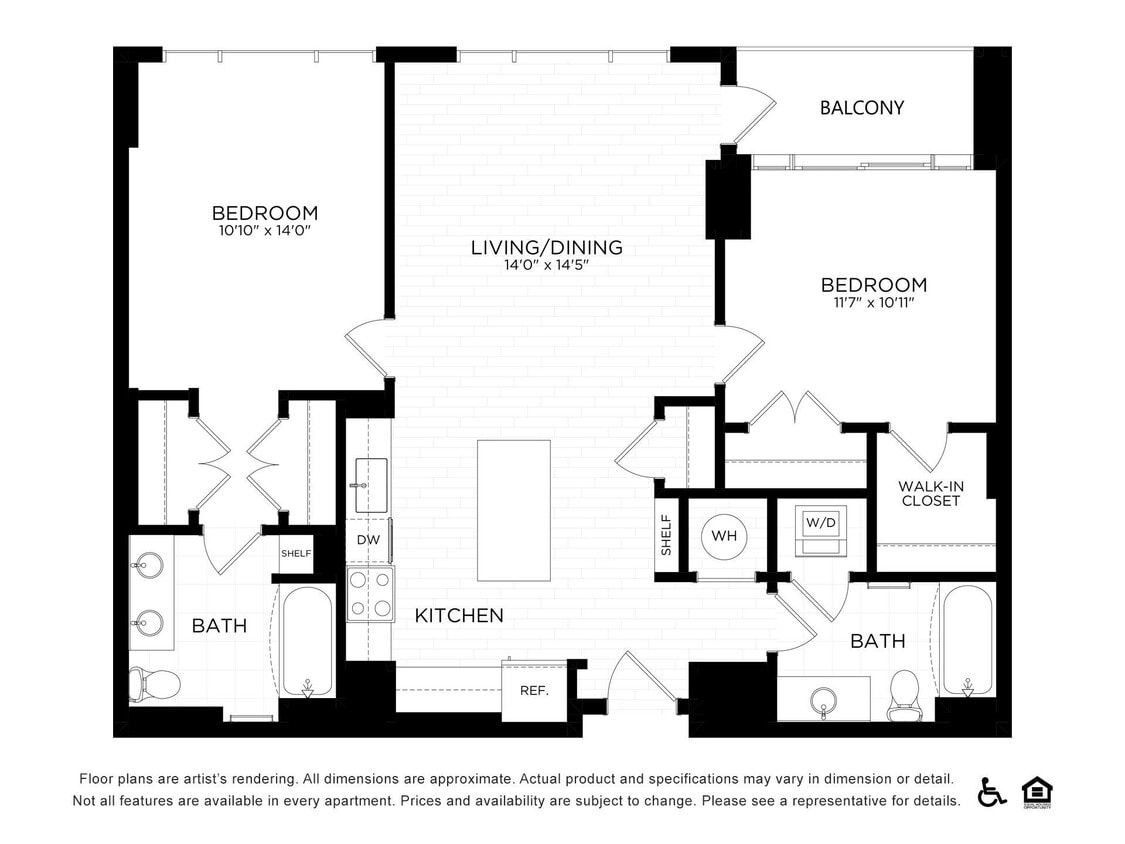 Floor Plan - 2C-2B | 1077 SF