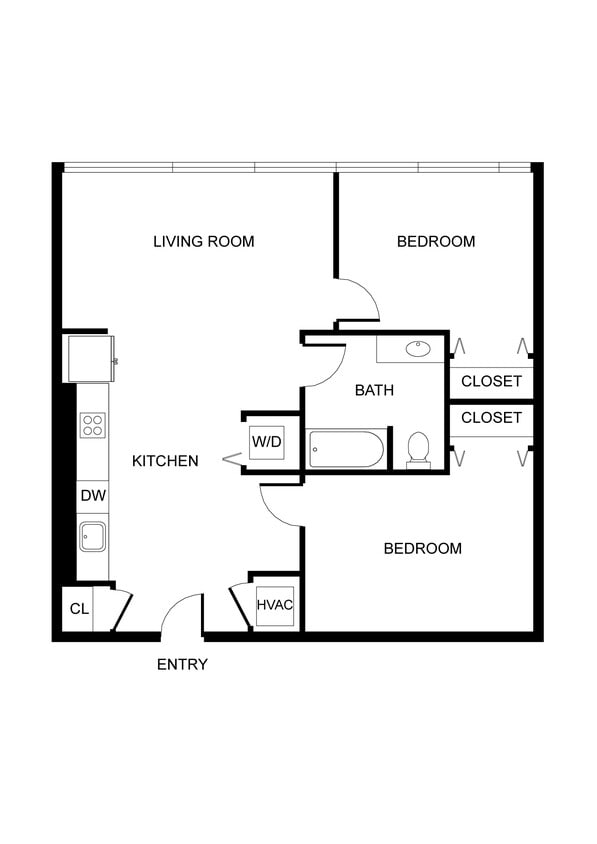 Floor Plan - West 7th | 2 Bedrooms, 1 Bathroom 202