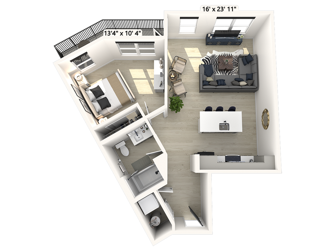 Floor Plan - A122 - 1 Bedroom 1 Bathroom