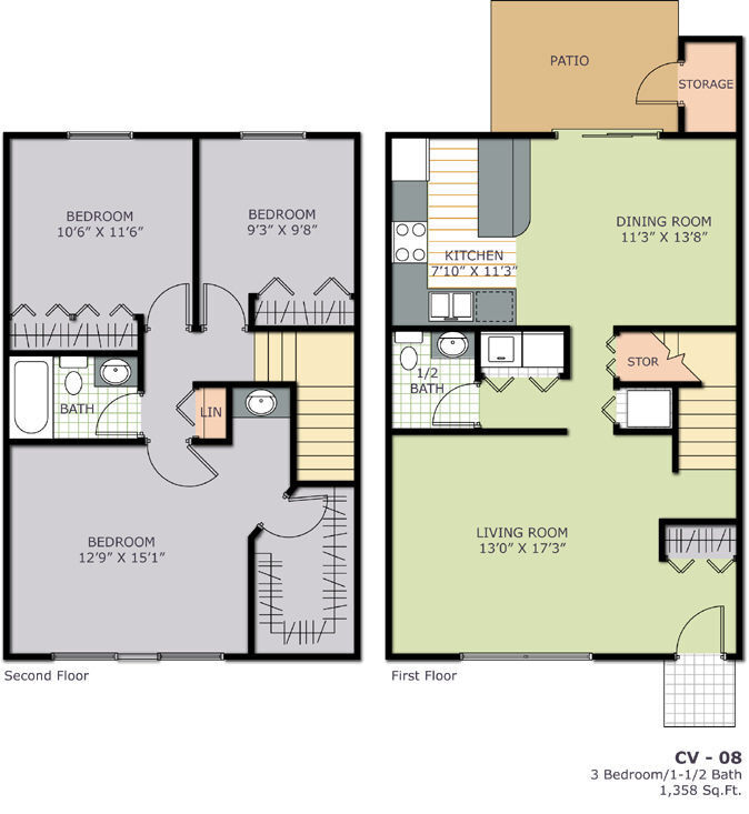 Floor Plan - 3 Bedroom Townhome