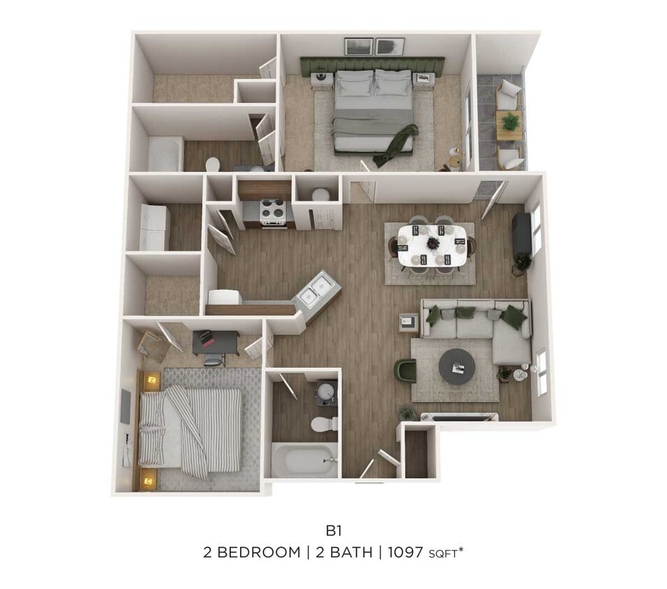 Floor Plan - Two Bedroom 2 Bath- Lower 1097sqft