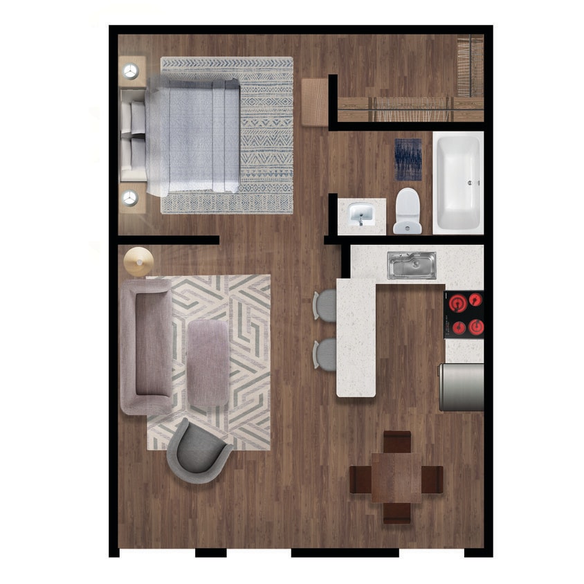 Floor Plan - 1 Bed, 1 Bath Premium Renovated