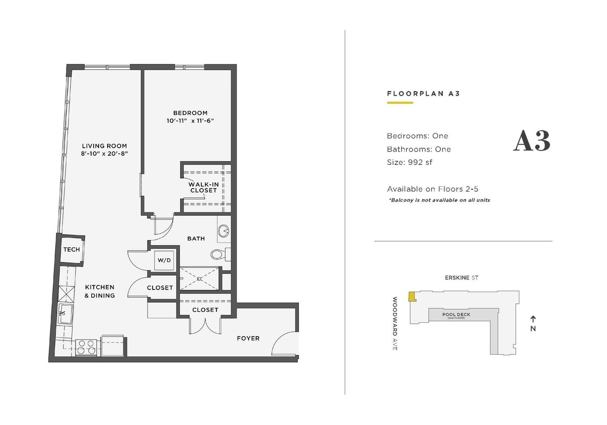 Floor Plan - 1 Bedroom Unit - A3