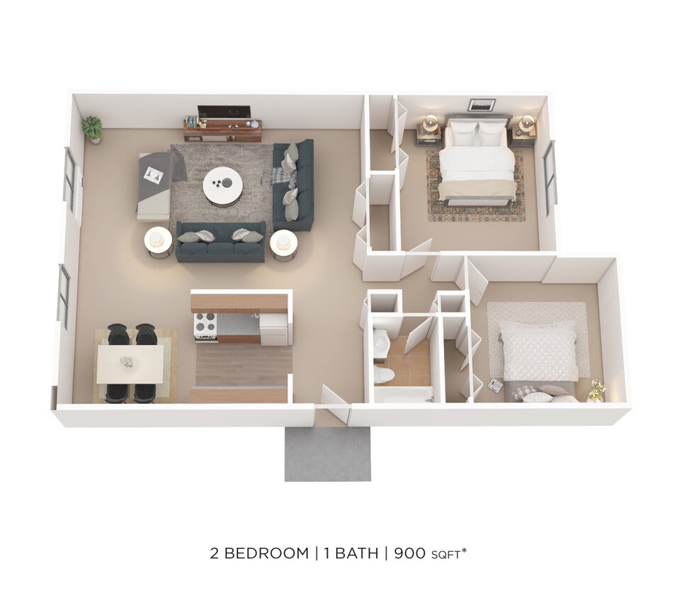 Floor Plan - Two Bedroom-  900 sqft