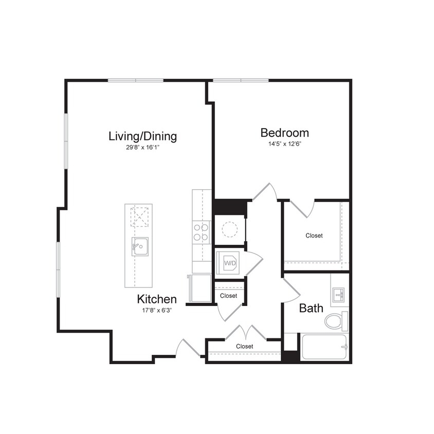 Floor Plan - One Bedroom/One Bath (1D-A)