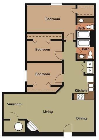 3 Bedroom | 2 Bath | 1250 SF - Chateau w/Sunroom