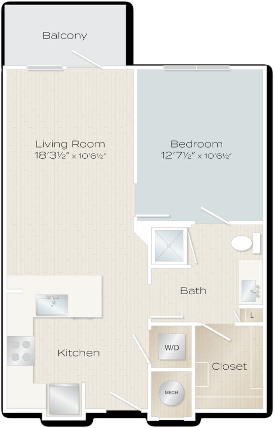 Bandit Floor Plan 1 bedroom 1 bath with balcony - Bandit