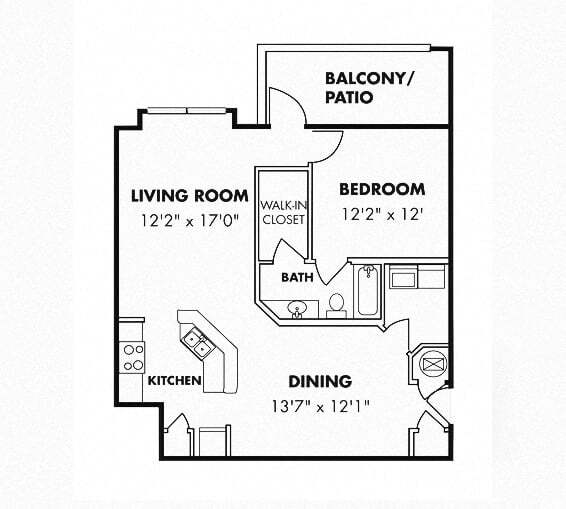 Floor Plan - 1 Bedroom/1 Bath with Garage
