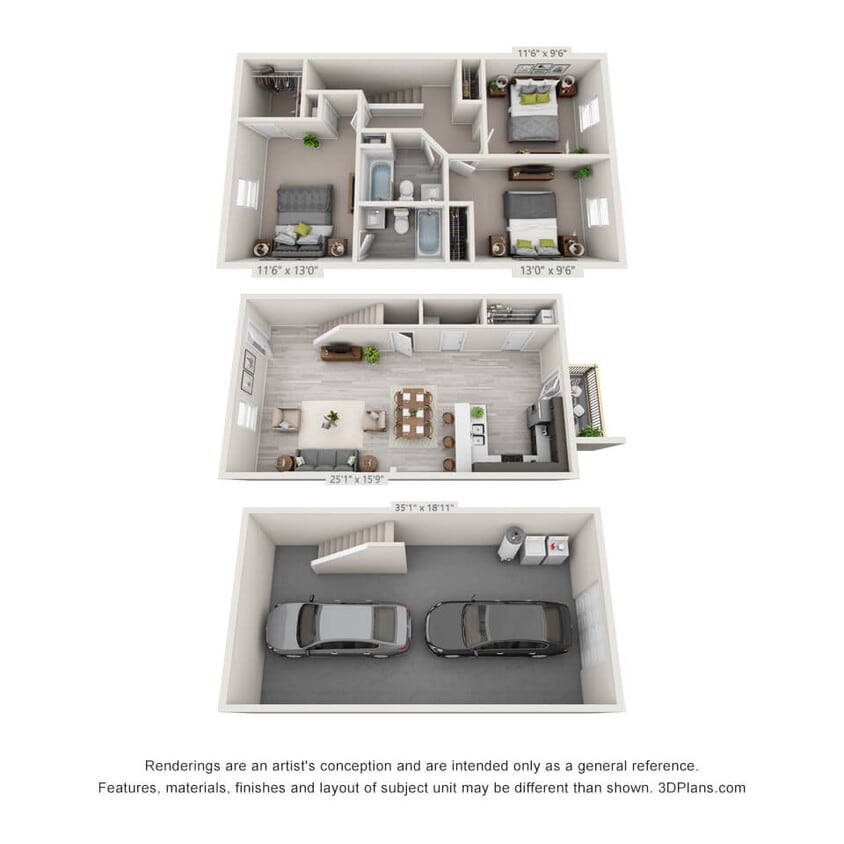 Floor Plan - 3 Bedroom, 2.5BA Townhome