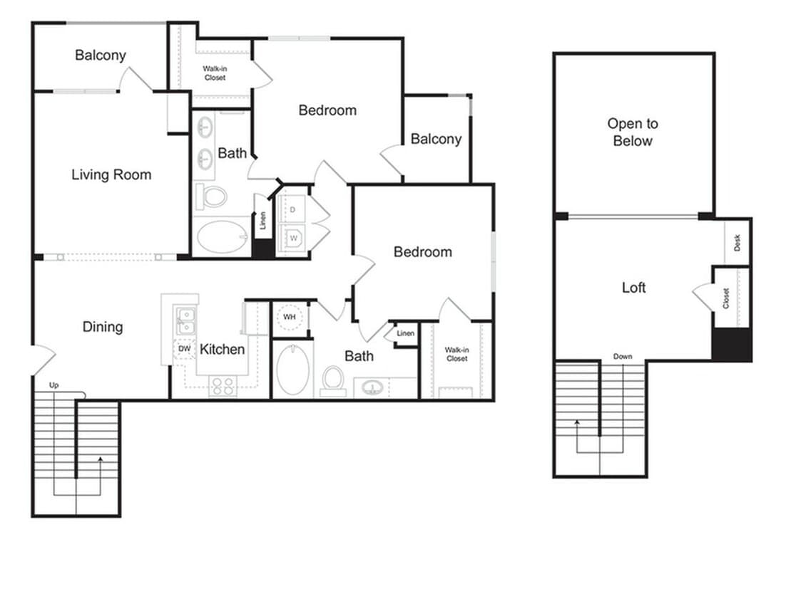 The Lindmoor Loft 2 bedroom 2 bathroom with loft 1617 sq ft apartment home at The Kendrick located in Atlanta, GA 30324 - The Lindmoor Loft