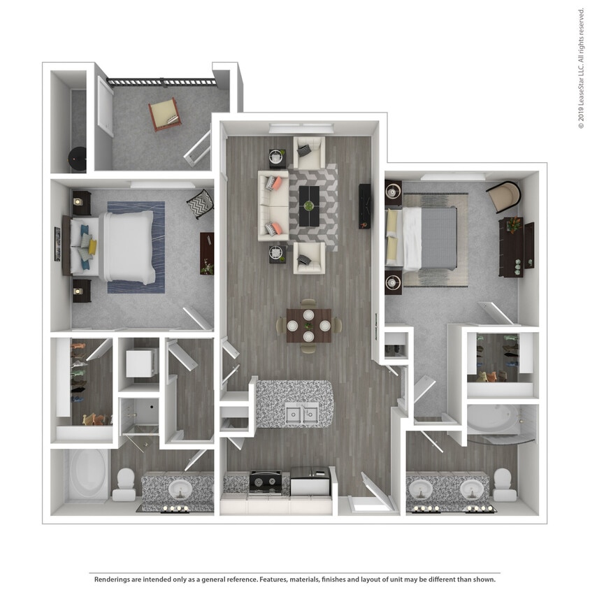 Floor Plan - 2 Bed 2 Bath 1226 SqFt (1098 Net) 