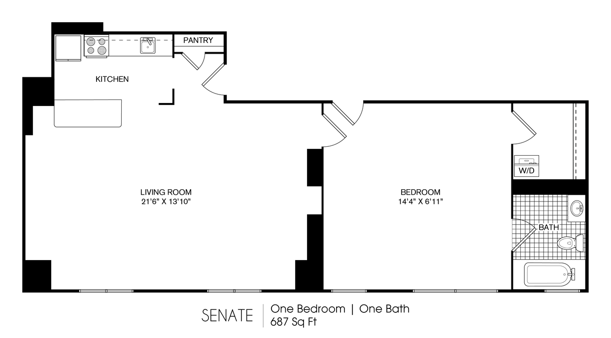 Floor Plan - Senate 1 Bedroom 1 Bath