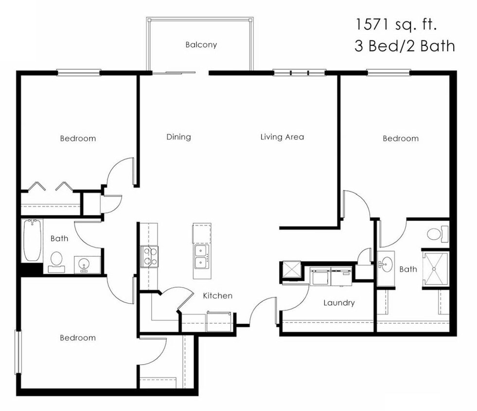 Floor Plan - 3 Bed 2 Bath | 1571 sqft