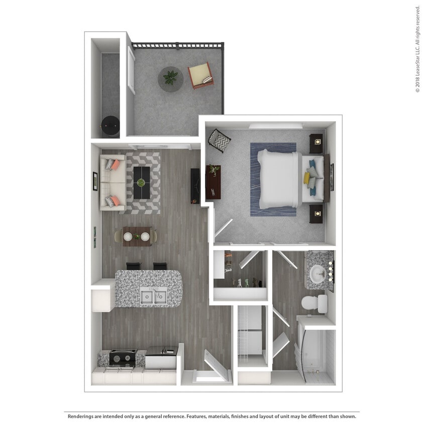 Floor Plan - 1 Bed 1 Bath 673 SqFt (562 Net)