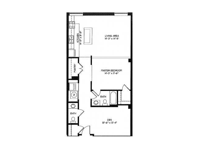 Floor Plan - 1 Bedroom 1.5 Bath