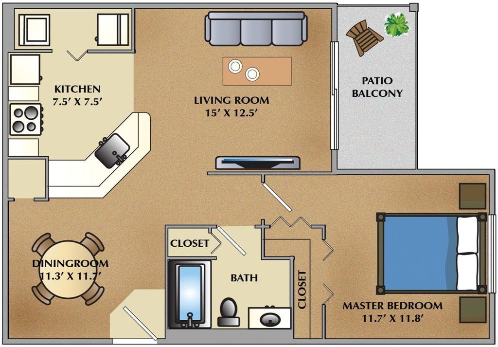 Floor Plan - 1 Bedroom / 1 Bath
