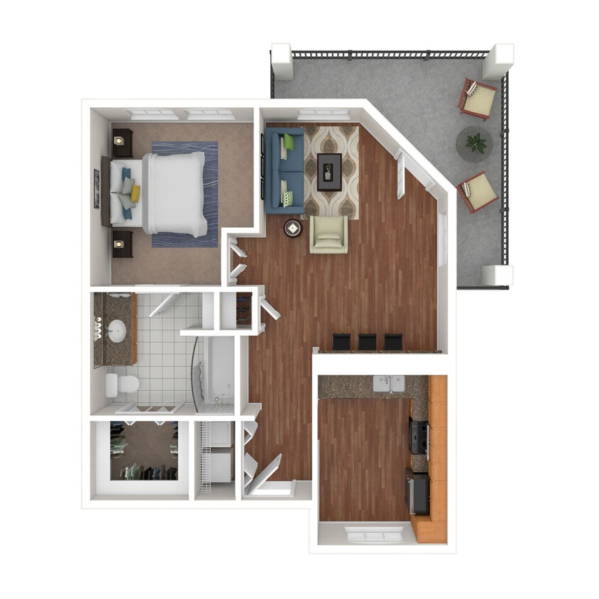 Floor Plan - 1 Bed x1 Bath 810 SF