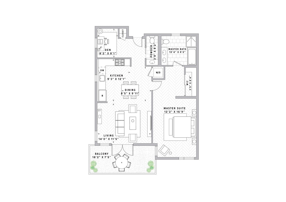 Floor Plan - A5 1 Bed + Den