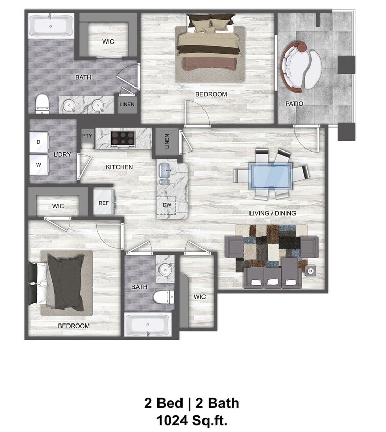 Floor Plan - B1 - 2 Bedroom 2 Bath