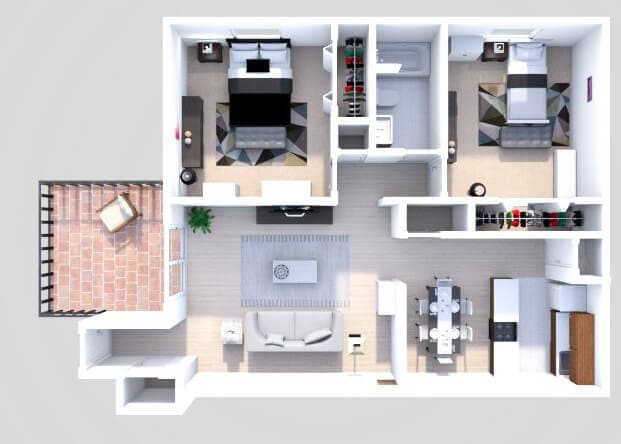 Floor Plan - B2 2 Bedroom 1 Bath Garden Upper