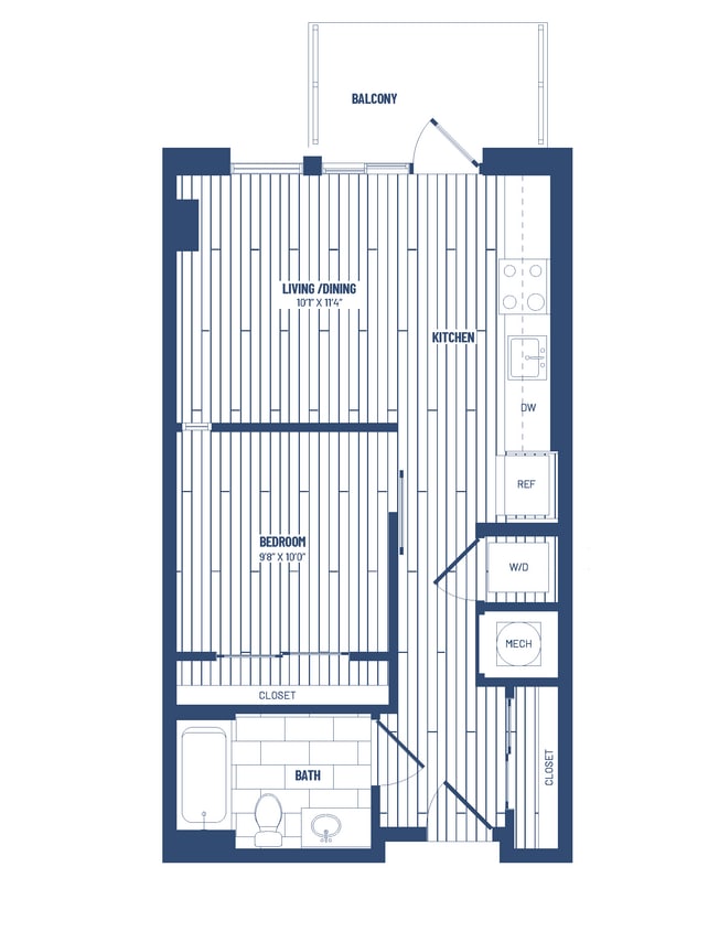 Floor Plan - 1 Bed/1 Bath Junior-HJR1B-Balcony