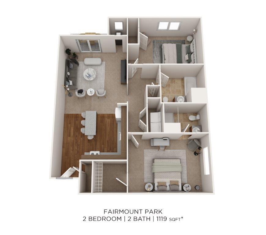 Floor Plan - Two Bedroom 2 Bath- 1119 sqft