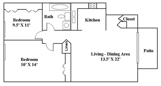Floor Plan - 2 Bedroom 1 Bathroom