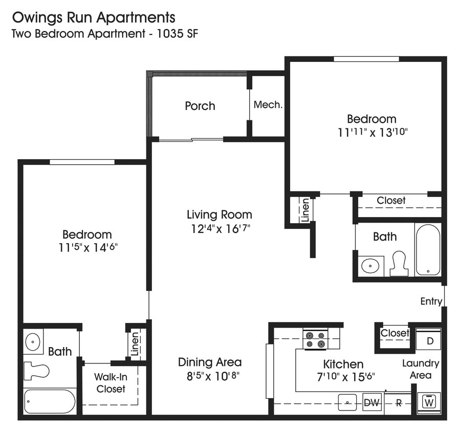 Floor Plan - 2BR 2BA (1035sf)