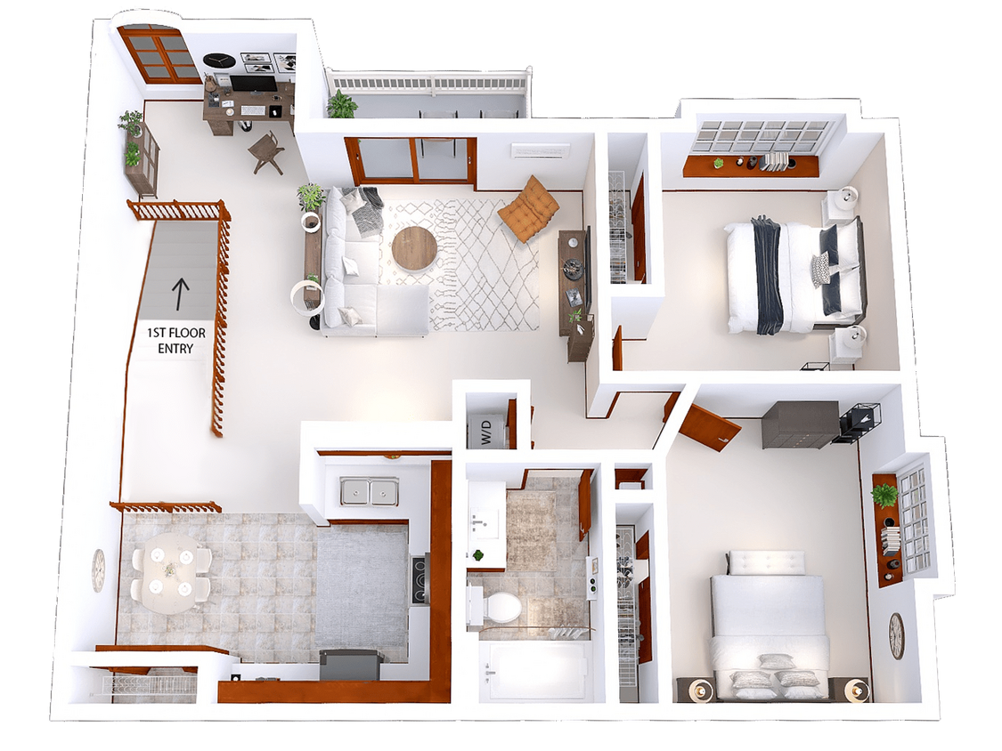 Floor Plan - Rivershire - 2 Bed, 1 Bath + Den Upper