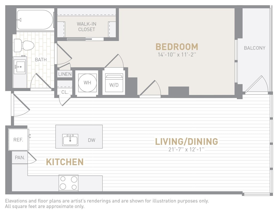 Floor Plan - 1 Bed 1 Bath-A01a