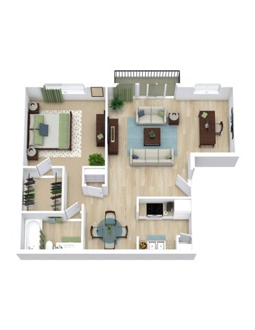 One Bed One Bath with Den - A1D