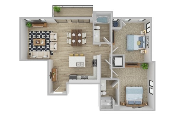 2 Bedroom 2 Bathroom Apartment Floorplan - 2 Bedroom 2 Bathroom Apartment