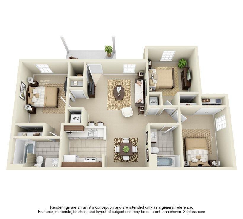 Floor Plan - Three Bedroom Two Bath