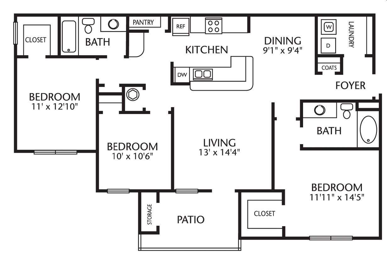 Three Bedroom, Two Bathroom - C1