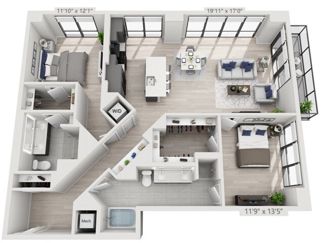 Two Bedroom Two Bath Penthouse (1,459 SF) - Two Bedroom Two Bath Penthouse (1,459 SF)
