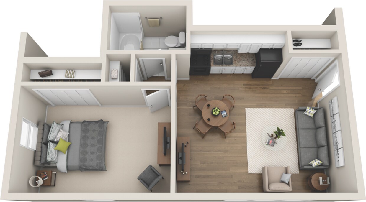 Floor Plan - 1 Bed 1 Bath Cottonwood A Renovated