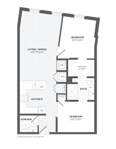 Floor Plan -  2 Bed/1.5 Bath-A6 367 Orange 2 Bed / 1.5 