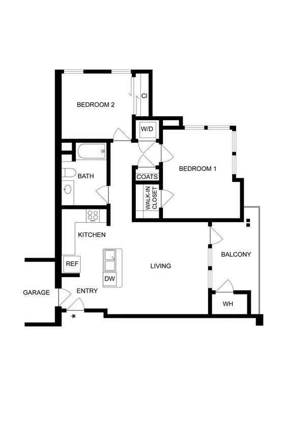 Floor Plan - 2BD, 1BTH B1.1