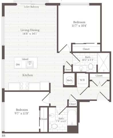 Floor Plan - 2 Bed 2 Bath