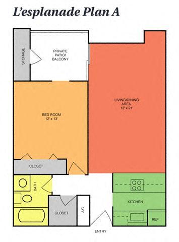Floor Plan - 1 Bedroom, 1 Bath