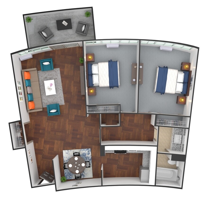 Floor Plan - H04 - 2 Bedroom / 1 Bathroom