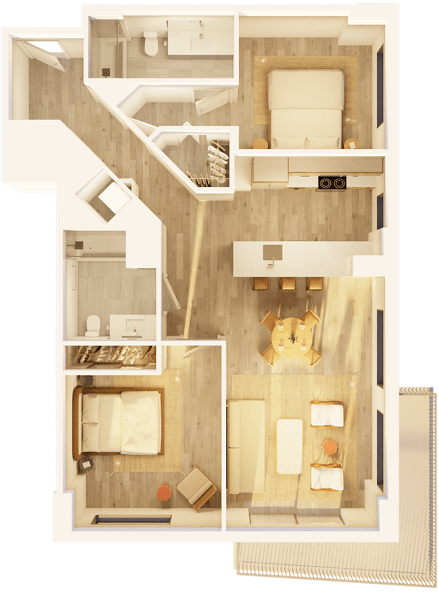 Floor Plan - West 2 BR Corner Wraparound Balcony