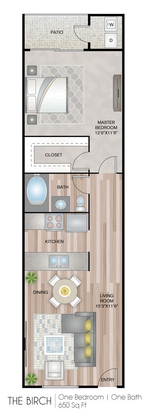 650 Square Feet - The Birch with Washer & Dryer