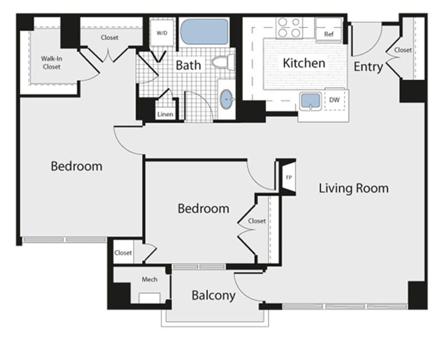 Floor Plan - 1 Bed/1 Bath - aad2