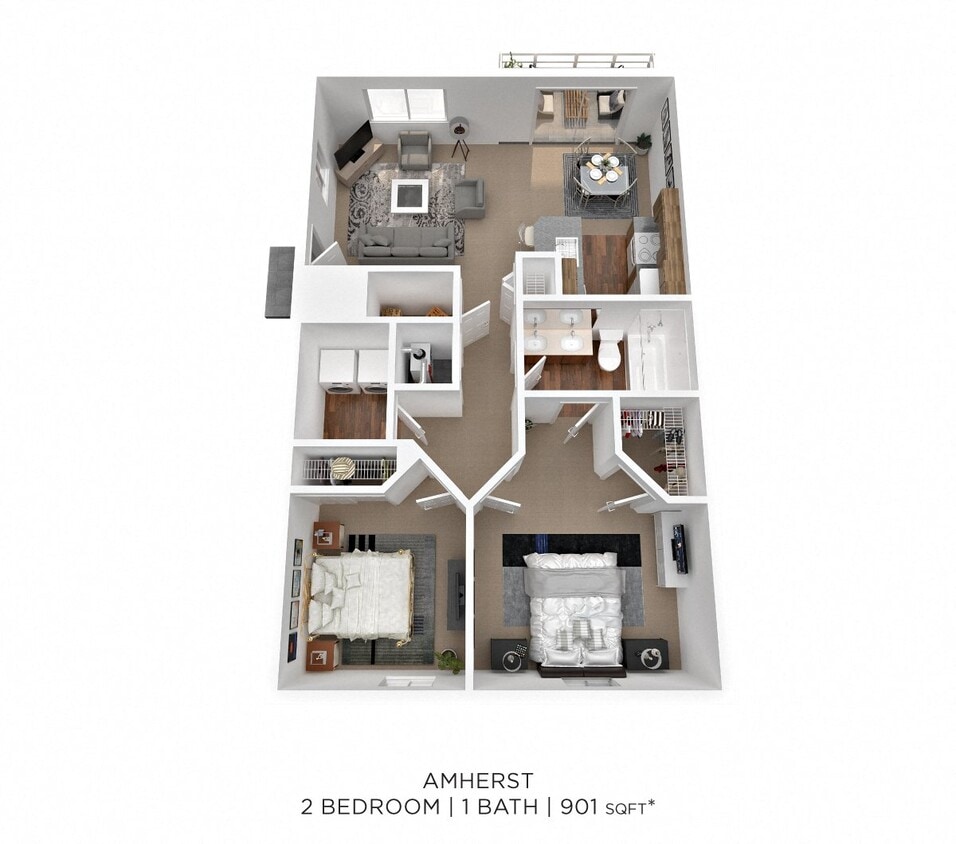 Floor Plan - Two Bedroom - 901 sqft
