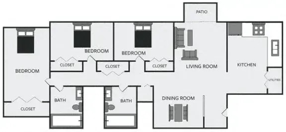 Floor Plan - 3 Bedroom 2 Bathroom