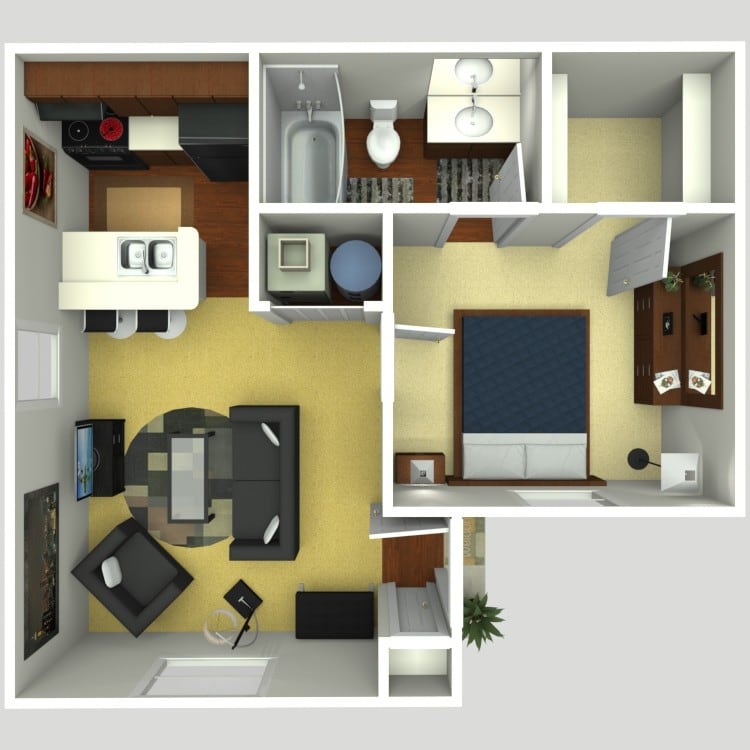 Floor Plan - 1 Bedroom 1 Bath - A