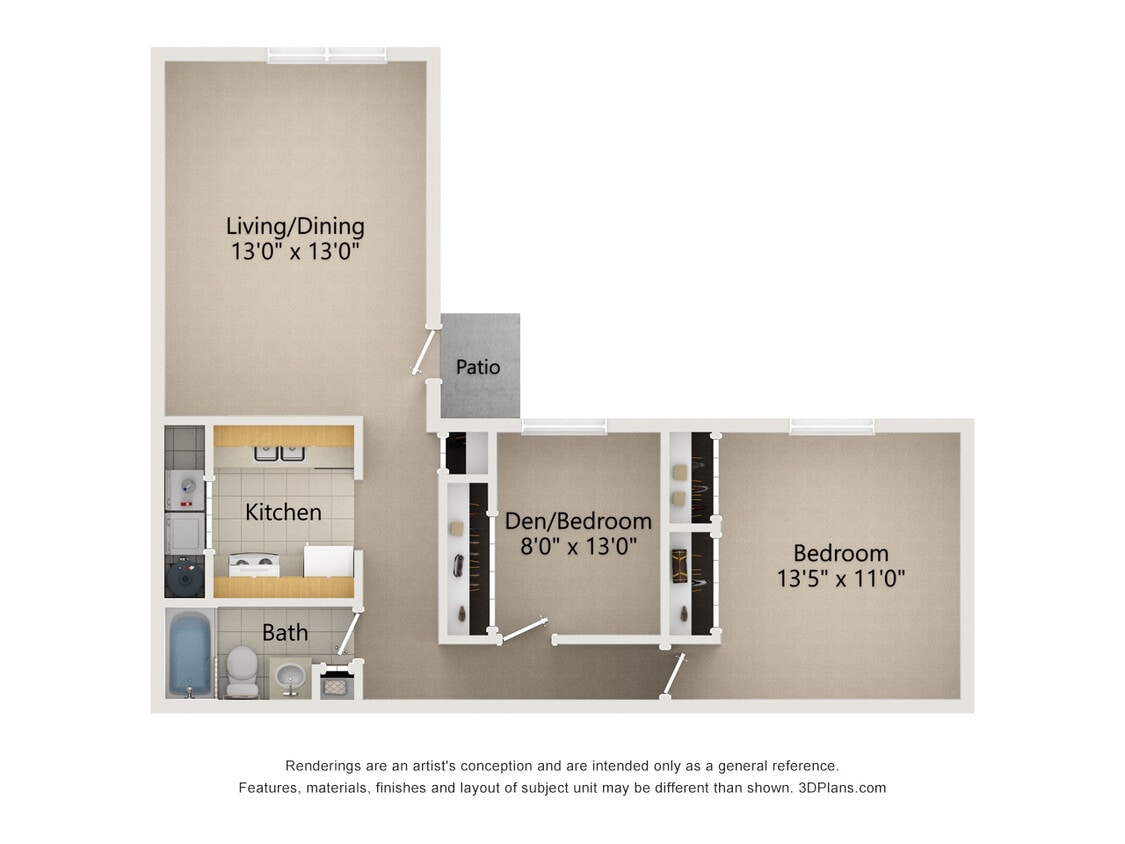 Floor Plan - 1 Bed + Den 1 Bath (1D)
