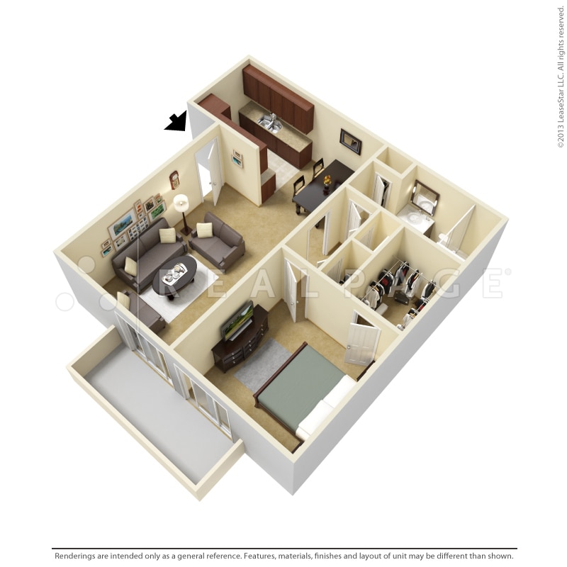 Patio/Balcony may vary and based upon availability - One Bedroom - 686 sf